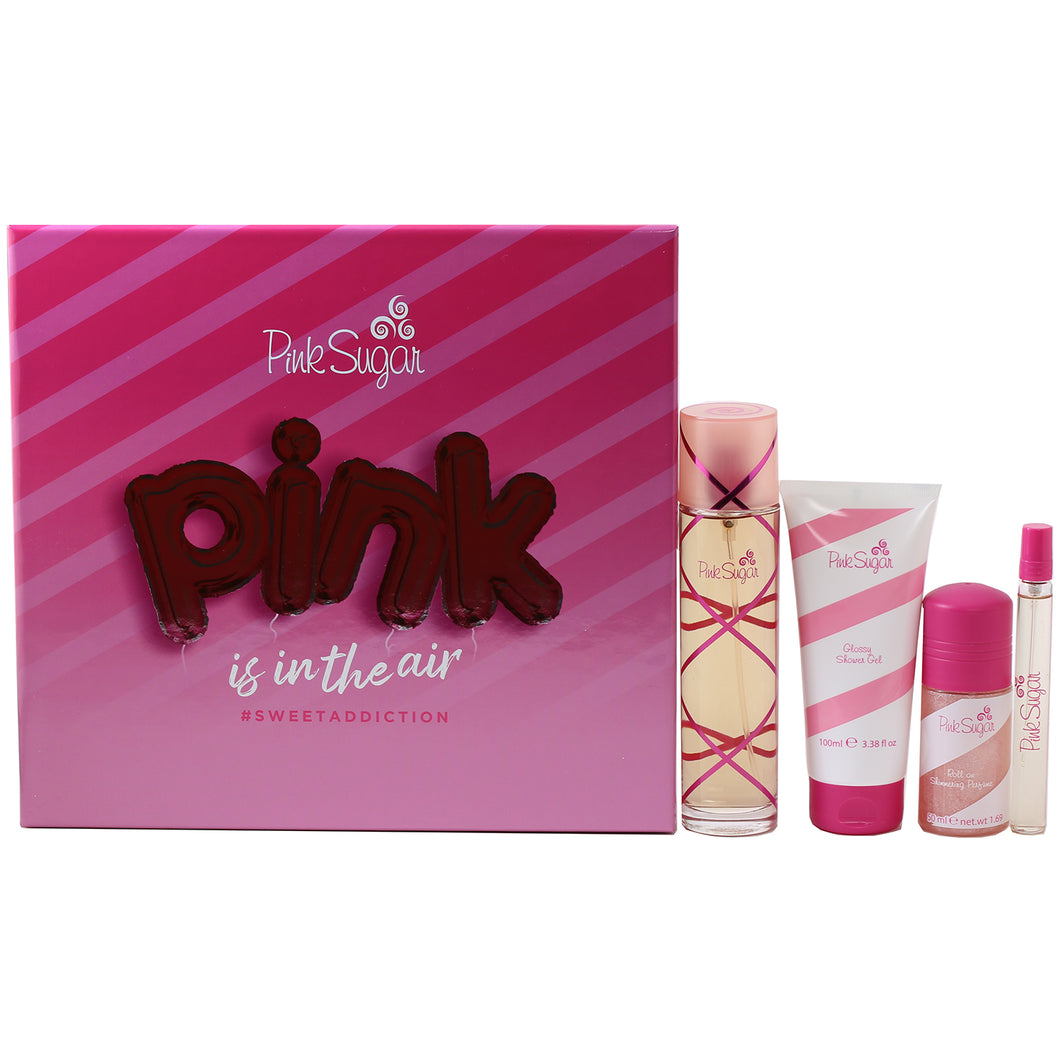 PINK SUGAR LADIES by AQUOLINA 3.4 EDT/3.4 SG/1.7 ROLL ON/RB SET