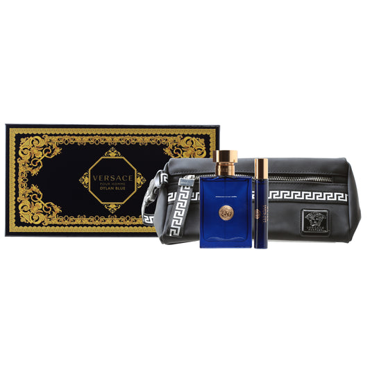 VERSACE DYLAN BLUE POUR HOMME 3.4 OZ EDT SP/.3 OZ MINI & BAG SET